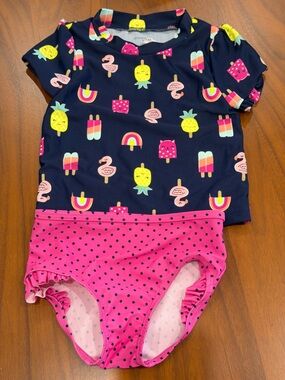 Simple Navy Swimsuit with Bright Pineapple & Pink Popsicle Print